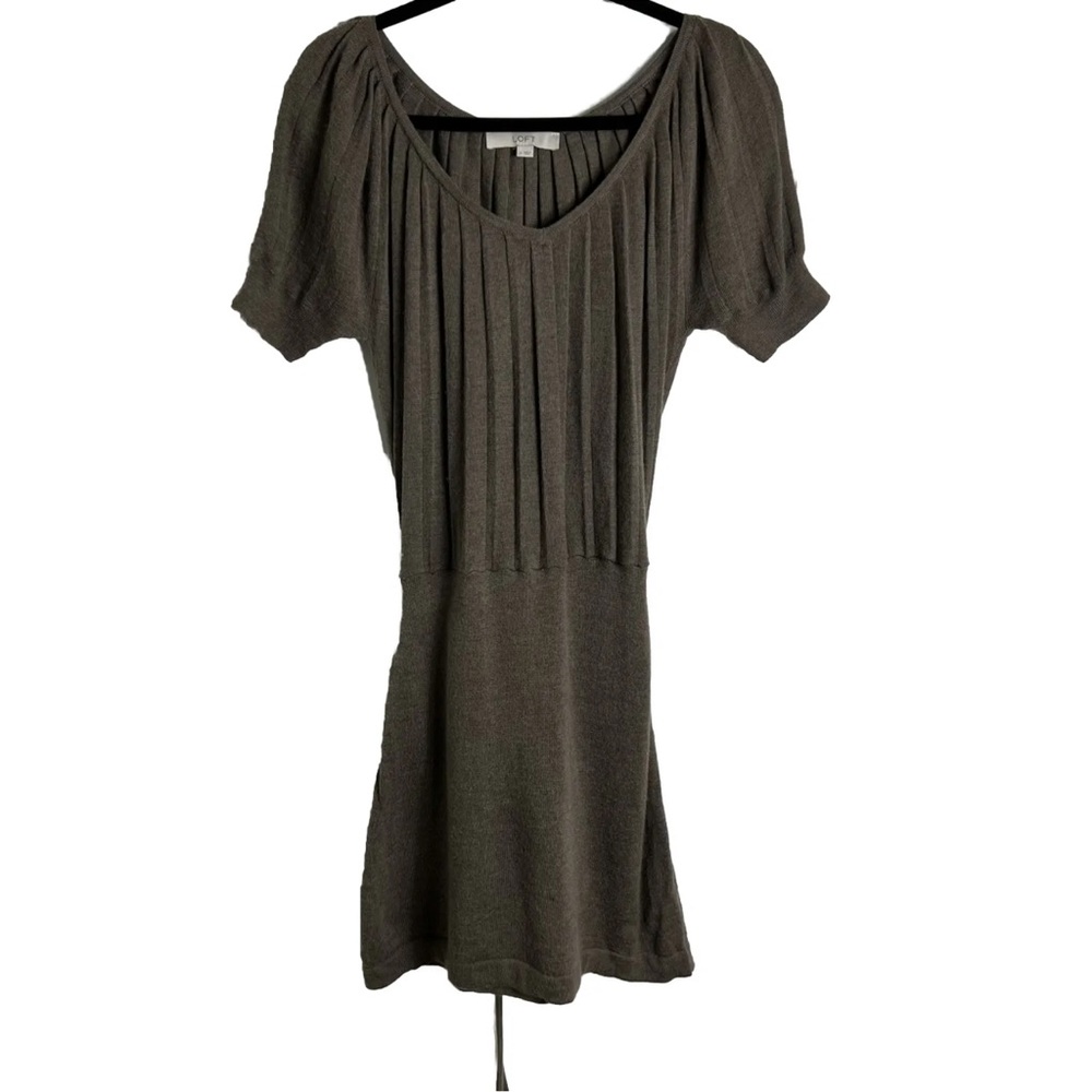 Ann Taylor LOFT Knit Tie Waist Merino Wool Blend Dress Short Sleeve Knee Length